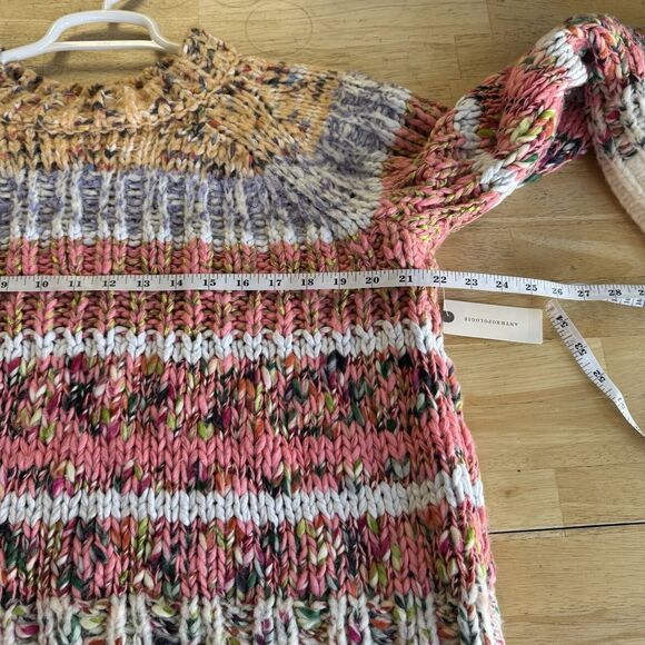 Anthropologie Kahlo Sweater Chunky Striped Knit Alpaca Wool Blend Rainbow Medium - Picture 5 of 12